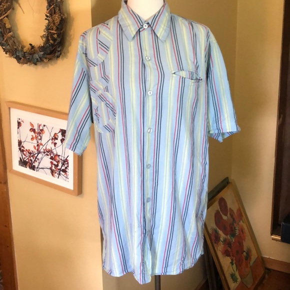 FUBU Size Large Button-Front Embroidered Logo on Back Striped Summer Spring - Picture 2 of 13